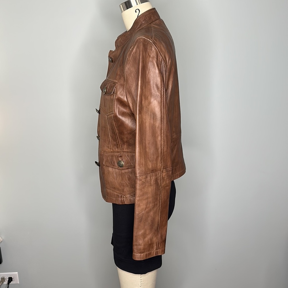 Express - Button Front Brown Leather Jacket- Size… - image 2